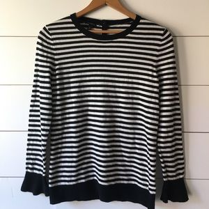Black and White Striped Bell Sleeve Sweater